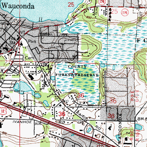 Topographic Map of Lakewood County Forest Preserve, IL