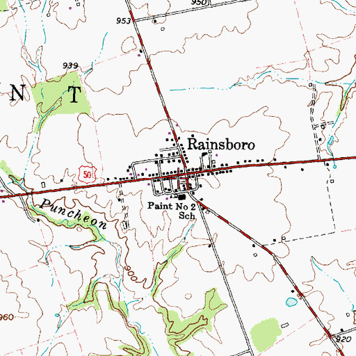 Topographic Map of Rainsboro Post Office, OH