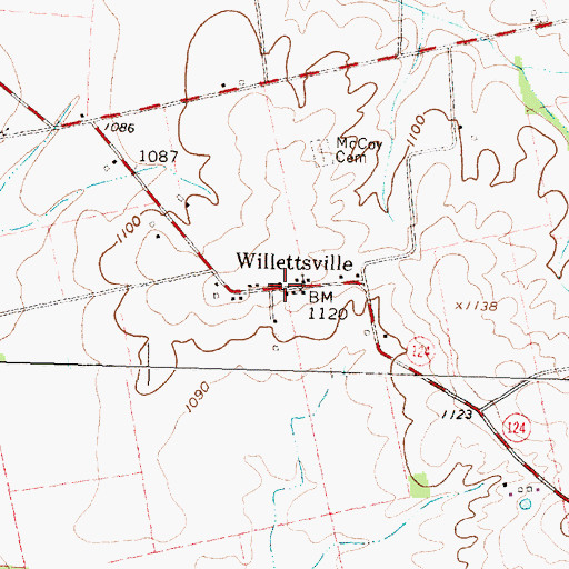 Topographic Map of Willettville Post Office (historical), OH