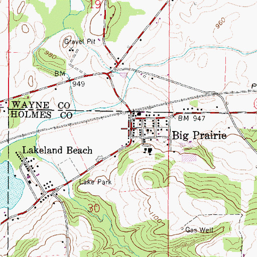 Topographic Map of Big Prairie Post Office, OH