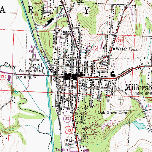 Topographic Map of Millersburg Post Office, OH
