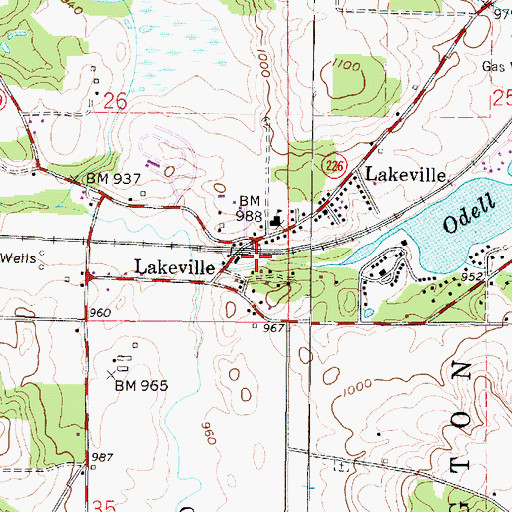 Topographic Map of Lakeville Post Office, OH