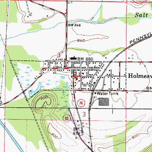 Topographic Map of Holmesville Post Office, OH