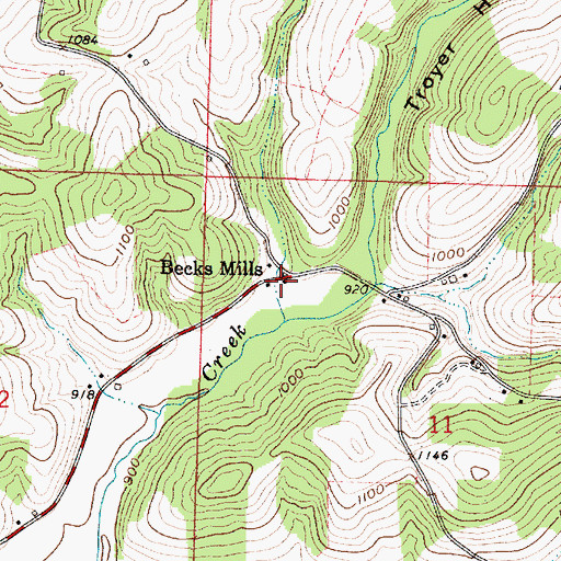 Topographic Map of Beck Mills Post Office (historical), OH