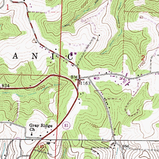 Topographic Map of Grade Post Office (historical), OH