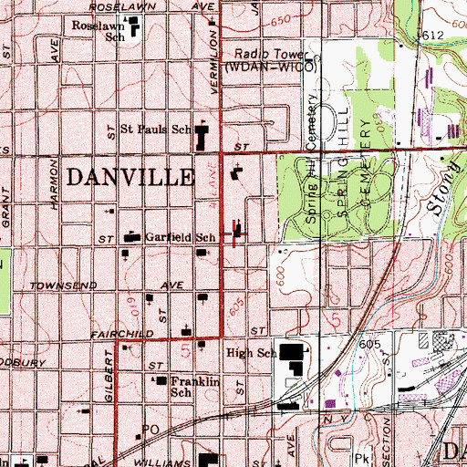 Topographic Map of Central Christian Church, IL