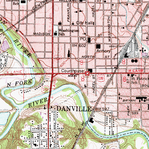 Topographic Map of Danville Civic Center, IL