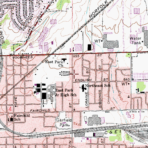 Topographic Map of Danville Fire Department Station 3 Headquarters, IL