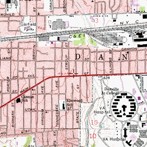 Topographic Map of Danville Fire Department Station 4, IL
