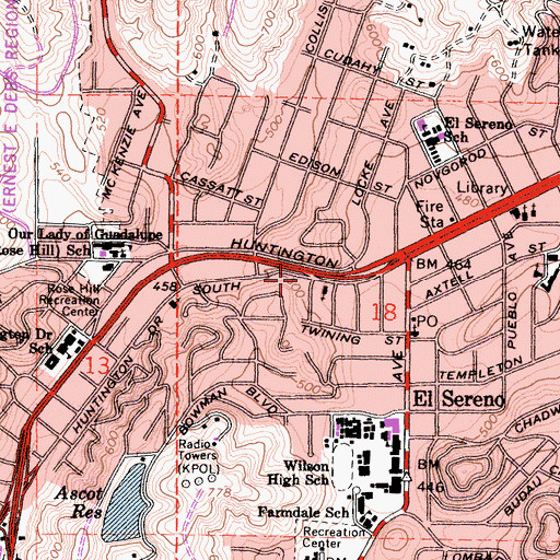 Topographic Map of Academia Semillas del Pueblo Charter School, CA