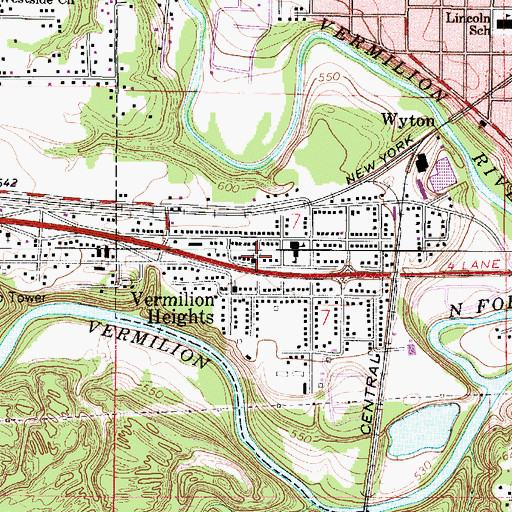 Topographic Map of Vermilion Heights Christian Church, IL