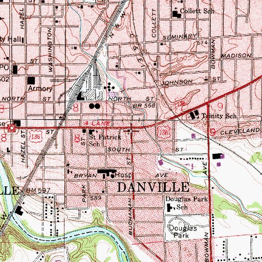 Topographic Map of Danville United Church of Christ, IL