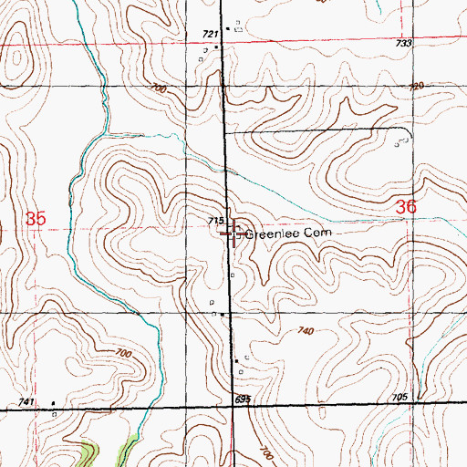 Topographic Map of Greenlee Cemetery Prairie Nature Preserve, IL
