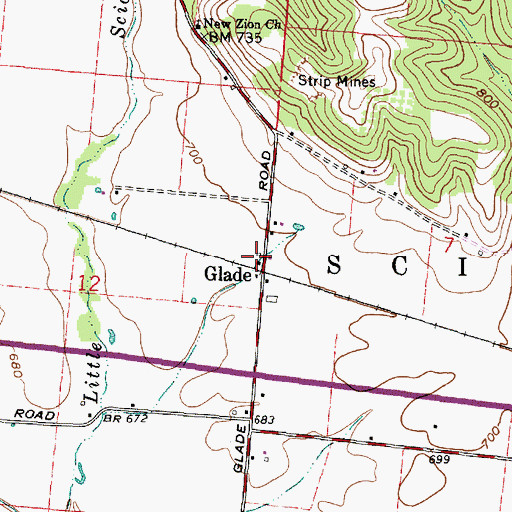 Topographic Map of Glade Post Office (historical), OH