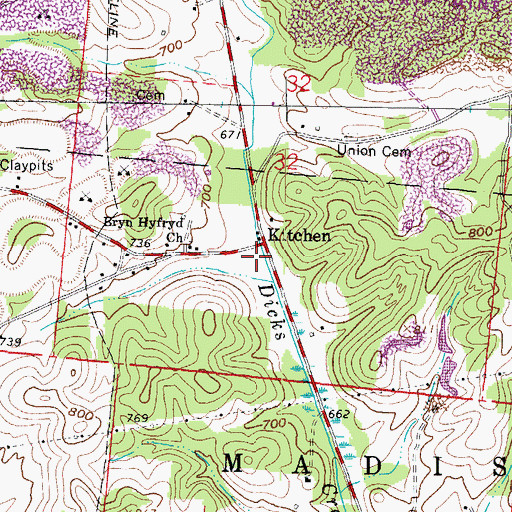 Topographic Map of Kitchen Post Office (historical), OH