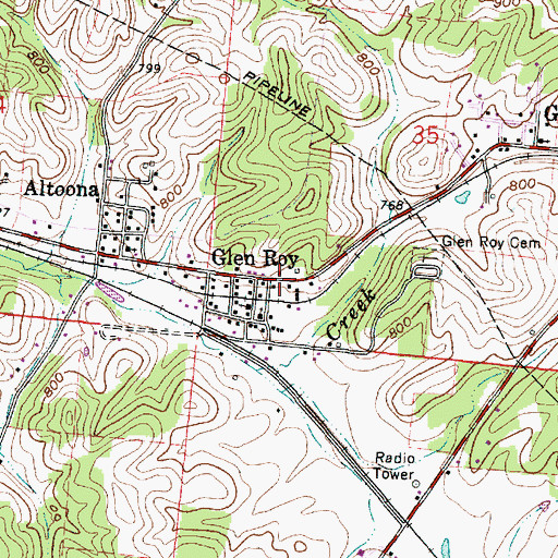 Topographic Map of Glenroy Post Office (historical), OH