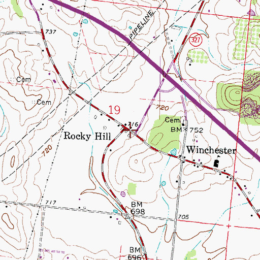 Topographic Map of Rockyhill Post Office (historical), OH