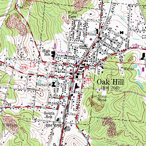 Topographic Map of Oak Hill Post Office (historical), OH