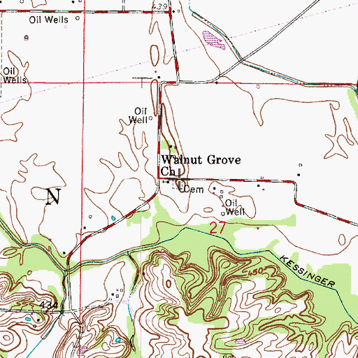 Topographic Map of Walnut Grove Cemetery, IN