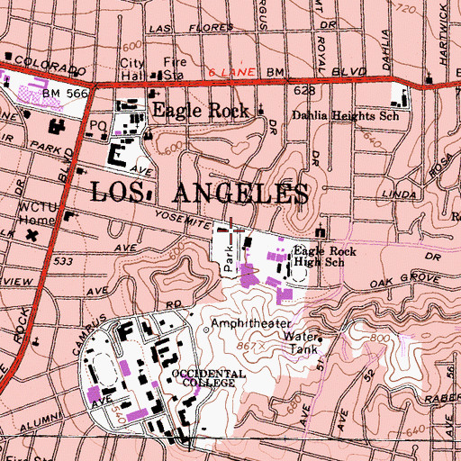 Topographic Map of Eagle Rock High School Highly Gifted Magnet, CA