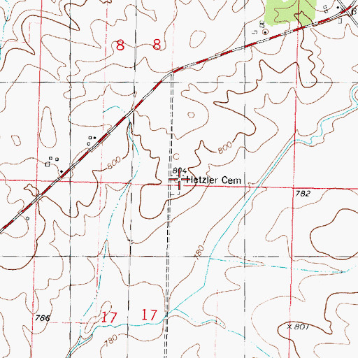 Topographic Map of Hetzler Cemetery Prairie Nature Preserve, IL