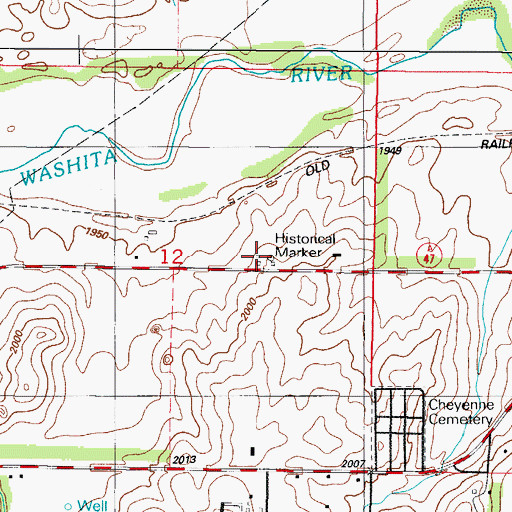 Topographic Map of Battle of the Washita Historical Marker, OK