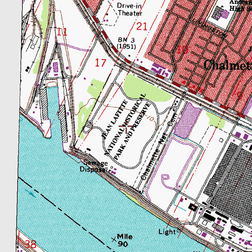 Topographic Map of Chalmette Battlefield, LA