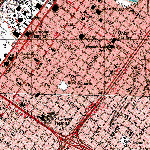 Topographic Map of Toyota Center, TX