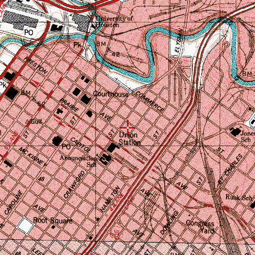 Topographic Map of Minute Maid Park, TX
