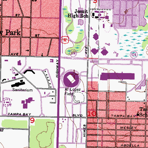 Topographic Map of Raymond James Stadium, FL