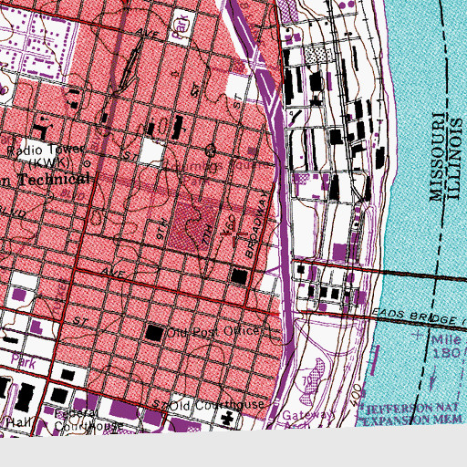 Topographic Map of Edward Jones Dome, MO