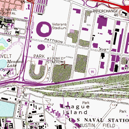 Topographic Map of Lincoln Financial Field, PA
