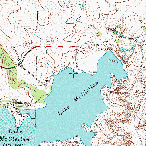 Topographic Map of McDowell Picnic Area, TX