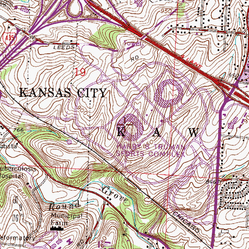 Topographic Map of Arrowhead Stadium, MO