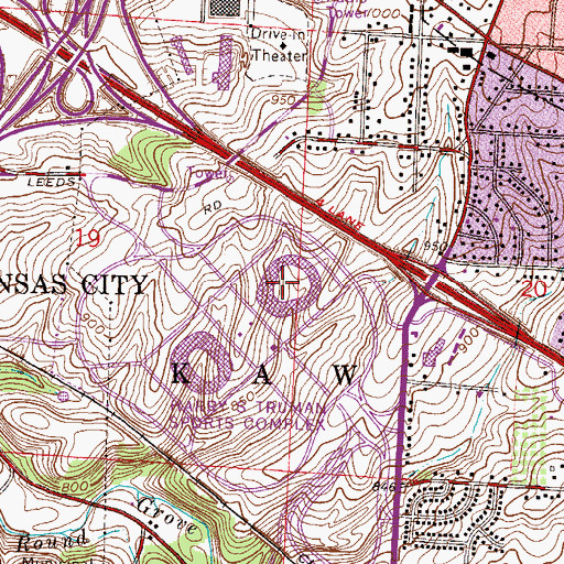 Topographic Map of Kauffman Stadium, MO