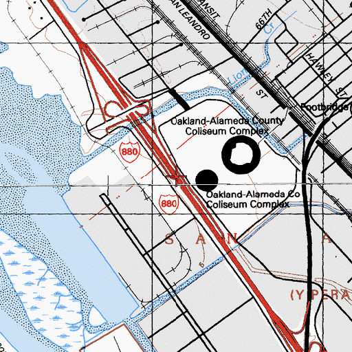 Topographic Map of The Arena in Oakland, CA