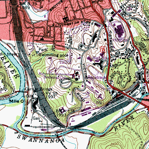 Topographic Map of Asheville-Buncombe Technical Community College, NC