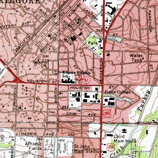 Topographic Map of Rangerette Showcase Museum, TX