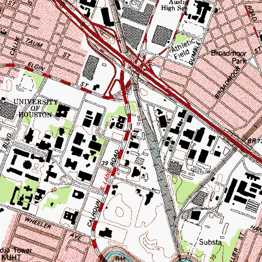 Topographic Map of Blaffer Gallery Art Museum of the University of Houston, TX
