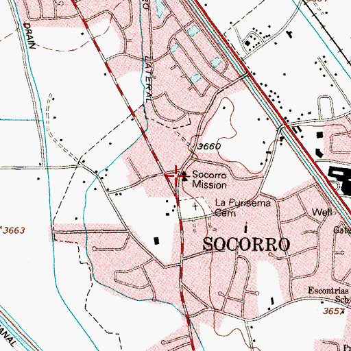 Topographic Map of Nuestra Senora de Socorro Mission, TX