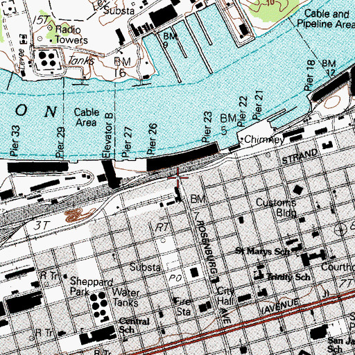 Topographic Map of Galveston Island Railroad Museum, TX