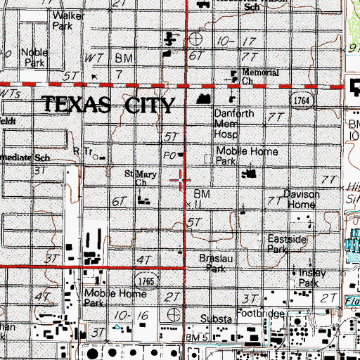 Topographic Map of Main Land Museum of Texas City, TX