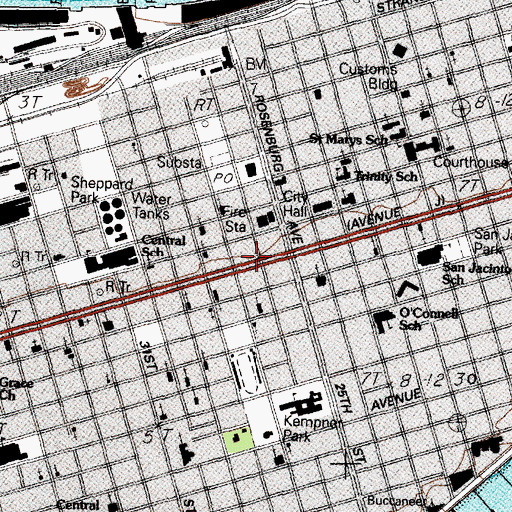 Topographic Map of Moody Mansion Museum, TX