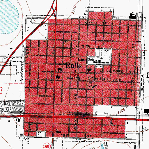 Topographic Map of Ralls Historical Museum, TX