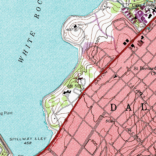 Topographic Map of Dallas Arboretum and Botanical Garden, TX