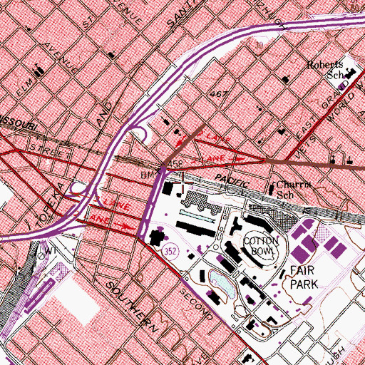 Topographic Map of The Dallas Firefighters Museum, TX