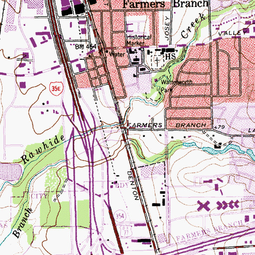 Topographic Map of Farmers Branch Historical Park, TX