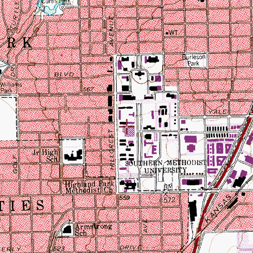 Topographic Map of Meadows Museum, TX