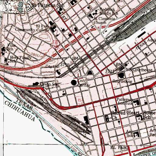 Topographic Map of El Paso Museum of Art, TX