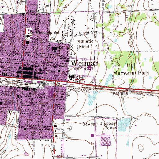 Topographic Map of The Heritage Society Museum of Weimar, TX